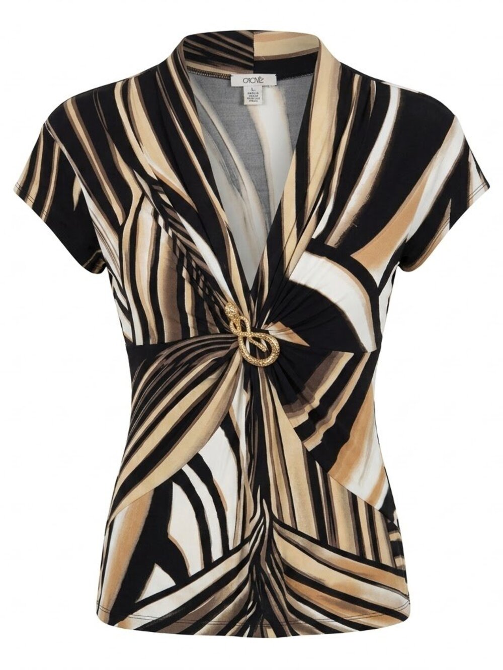 Vintage Cache Top L Y2K Geometric Plunge V-Neck Ruched Gold Snake Buckle Blouse